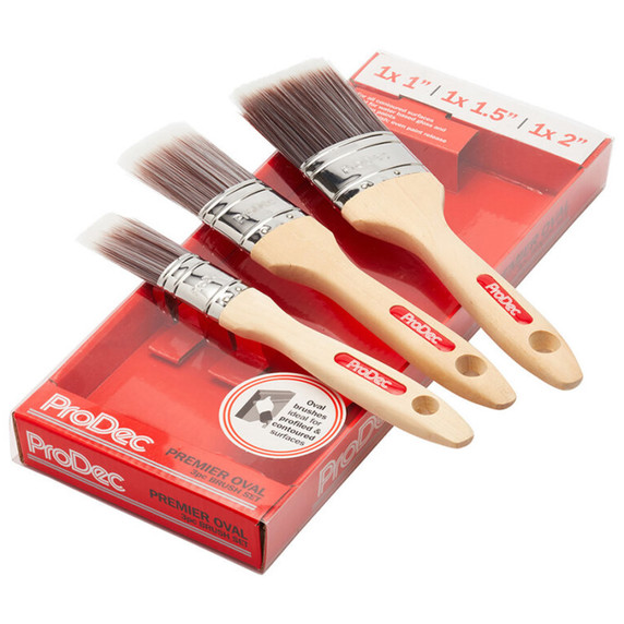 ProDec Paint Brush Set 3pc Premier Oval Synthetic Emulsion Water Gloss Trade