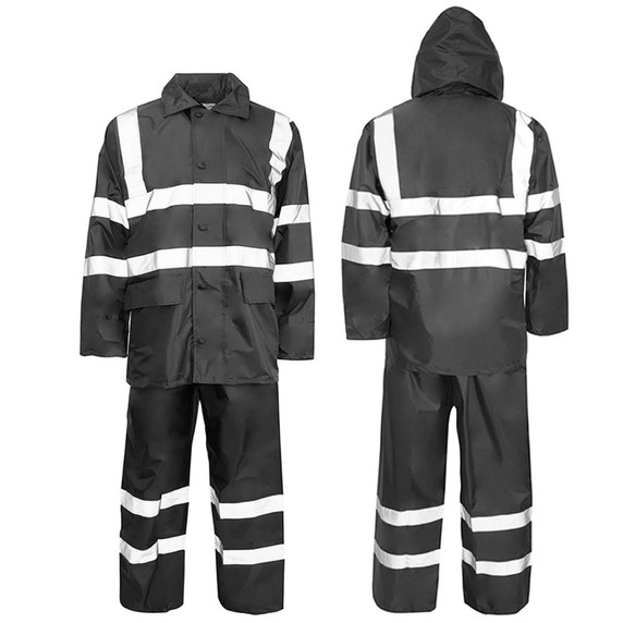 Hi Viz black rain suit