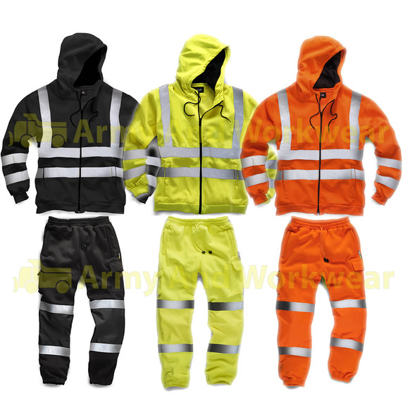 Hi Viz Jogging Suit Work Wear Mens Hoody Sweatshirt Combat Fleece Bottoms Jogger