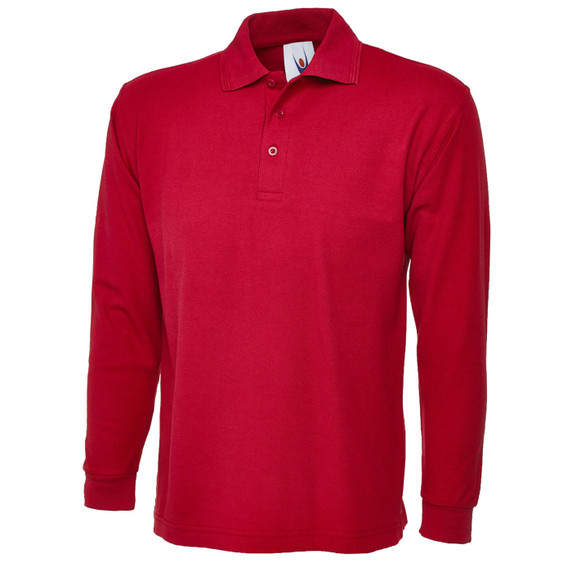 Uneek  Mens red Longsleeve Polo UC113 @ Army And Workwear  