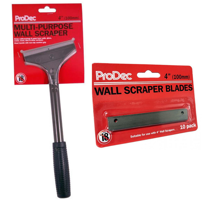 ProDec Long Handle Wall Scraper 4" Inch / 100mm Blade + Free 10 pk Blades