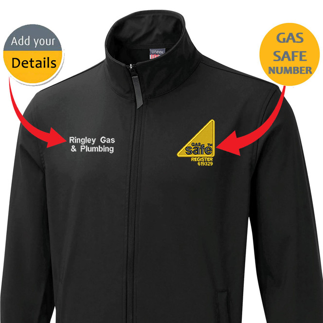 Gas Safe Embroidered Personalised Soft Shell With Company Name/Text