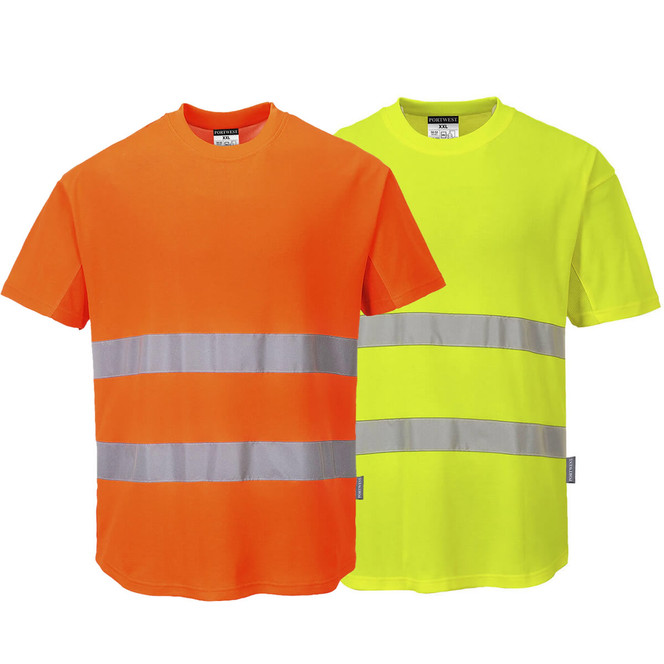 Portwest Hi-Vis Cotton Comfort Mesh Insert T-Shirt Short Sleeve