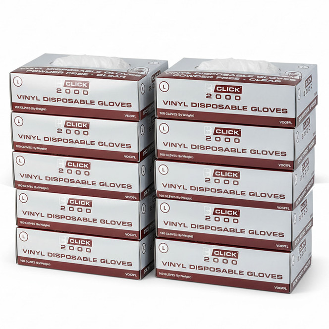 1000 x Click Vinyl Disposable Gloves Powder Free Clear