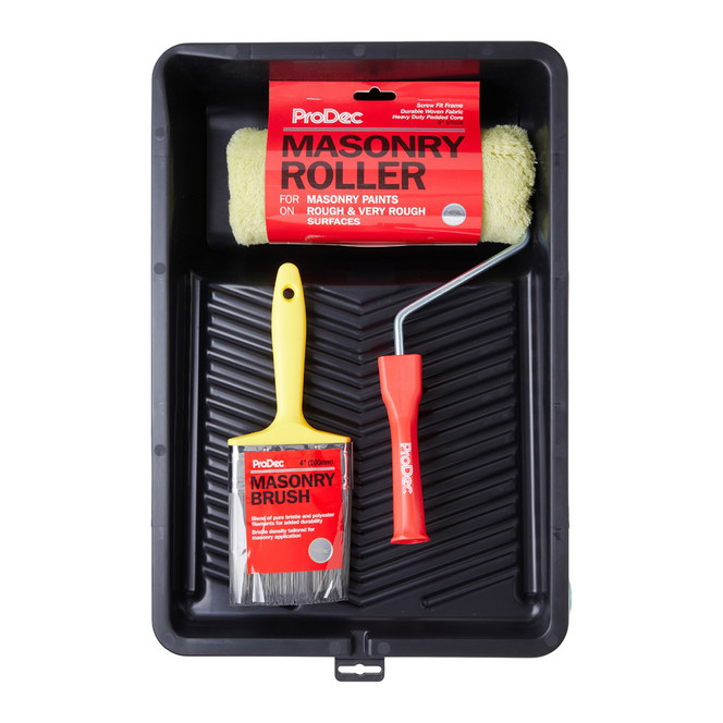 ProDec 9" x 1.75" 4 pc Long Pile Padded Masonry Roller, Frame, Brush & 11" Tray Set PRKT002