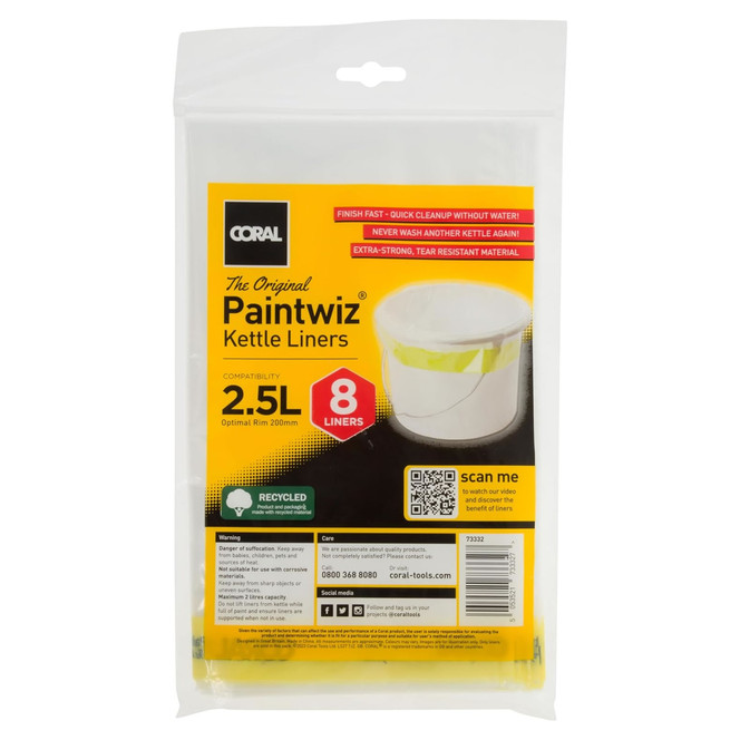 8 x Coral Paintwiz 2.5 Litre Paint Kettle Liners with Coreflex for Easy Clean up