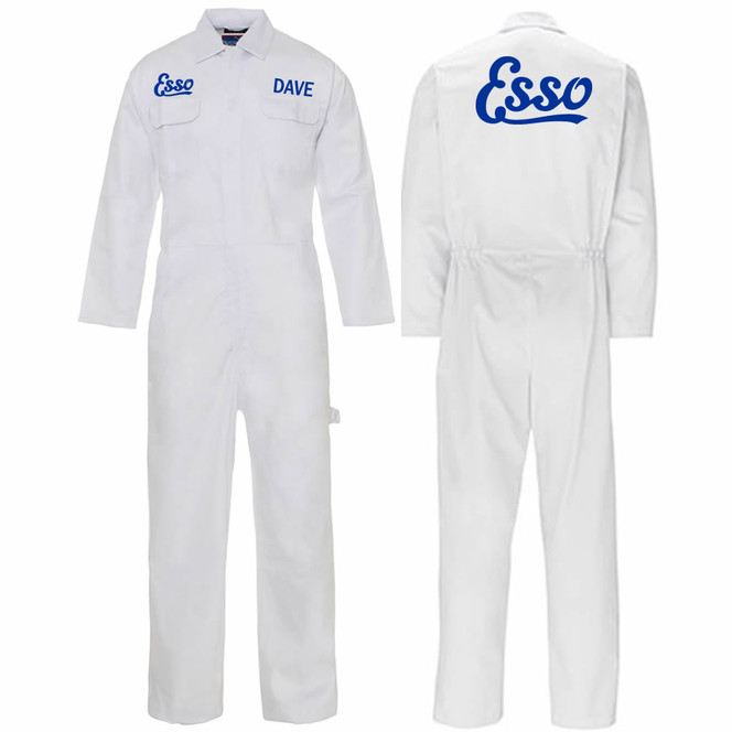 Personalised Gas Petrol Attendant Esso Boilersuit White