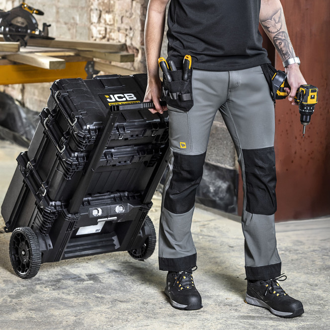 JCB Mens 4-way Stretch Holster Pocket Trousers Grey JCB020