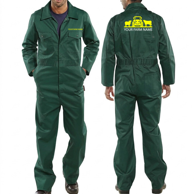 Personalised Farmers Polycotton Work Boilersuit Green