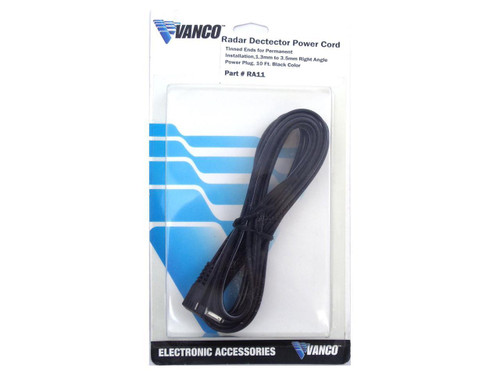 Vanco RA11 - 10 ft. Direct Wire Power Cord with 1.3 mm Right Angle Plug - Tinned Wire Ends.