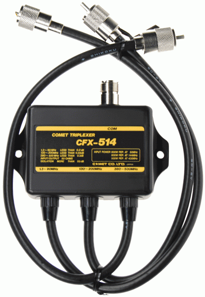 Comet CFX-514 - Triplexer, 1.3-90 MHz Low Pass, 130-200 MHz Mid Pass, 380-500 MHz High Pass, 55 dB Isolation