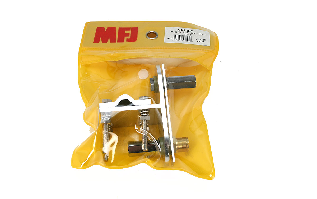 MFJ-347 - Mini Dipole, Mast Mount, 3/8-24 Thread Mounts, Use Mobile Whips, SO-239 Feedpoint Connector