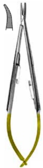 Product Vet Spectrum Castroviejo Needle Holder, 8.25" (21cm), Curved, Serrated, With Lock, TC | SAH.720923 Image