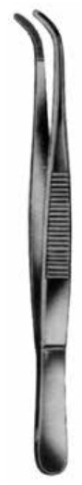 Product Vet Spectrum Thumb Dressing Forcep, 5" (13cm), Serrated, Curved, Narrow Jaw | SAH.722534 Image