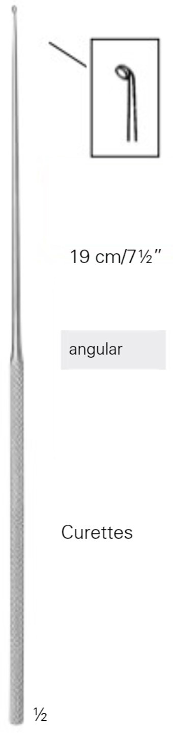 Product Vet Spectrum Rhoton Curette, 7.5" (19cm), 1x2mm Oval 45 Degree Angle | SAH.780010 Image