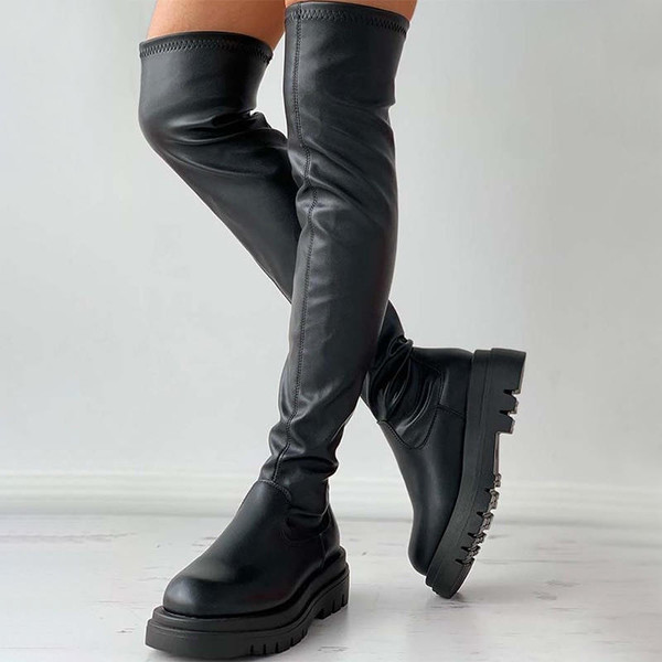 Bottes Hautes en Cuir a Plateforme zaxx