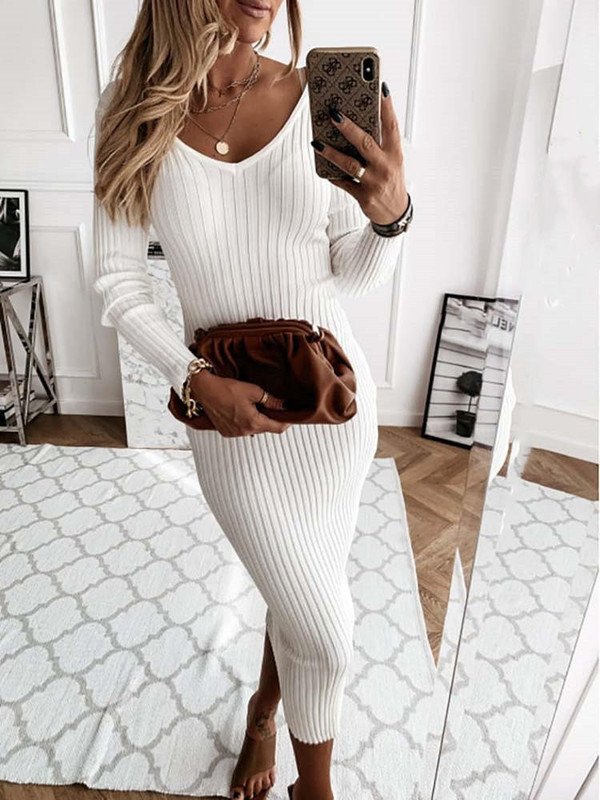 Longue Robe Unie Tricotée Longue Robe Unie Tricotée zaxx