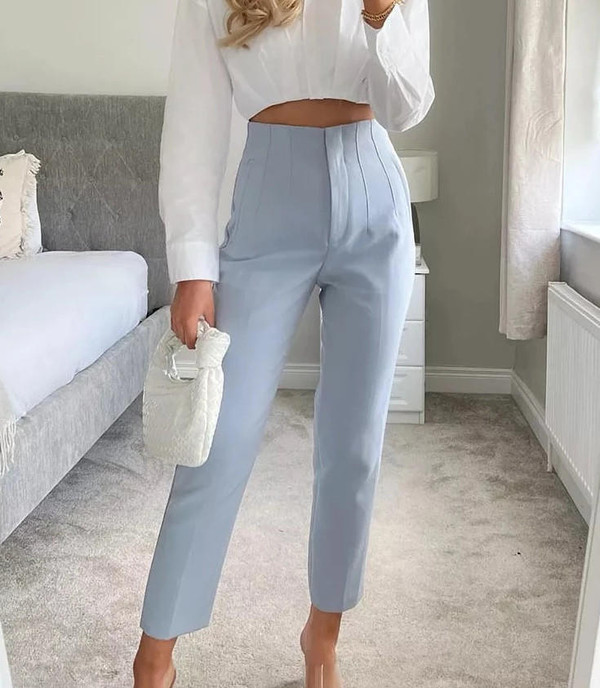 Pantalon Chic Uni à Taille Haute zaxx