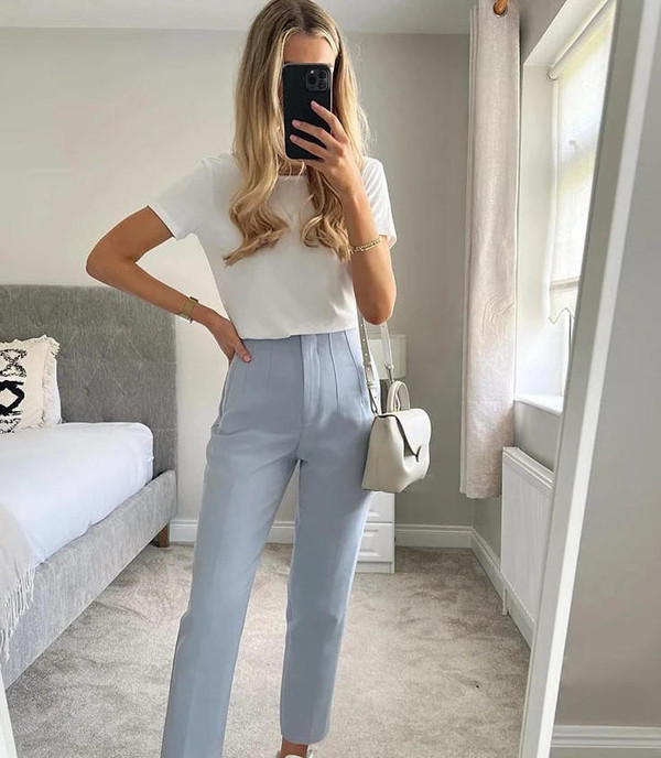 Pantalon Chic Uni à Taille Haute zaxx