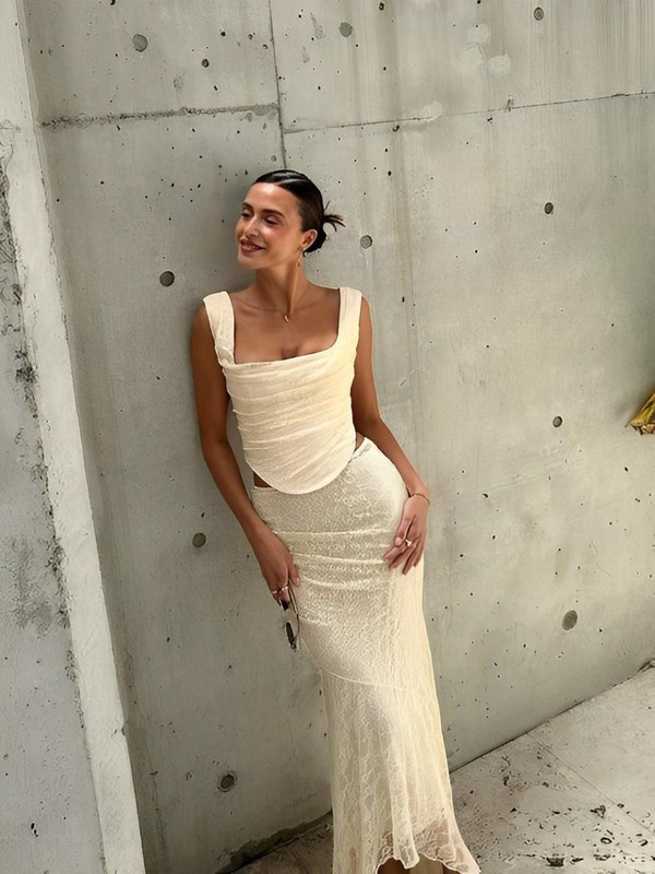 Ensemble Blanc Uni Elégant à Lacets zaxx