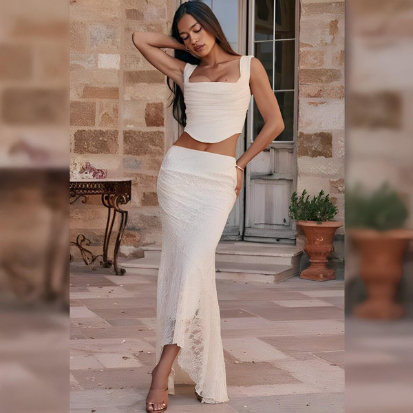 Ensemble Blanc Uni Elégant à Lacets zaxx