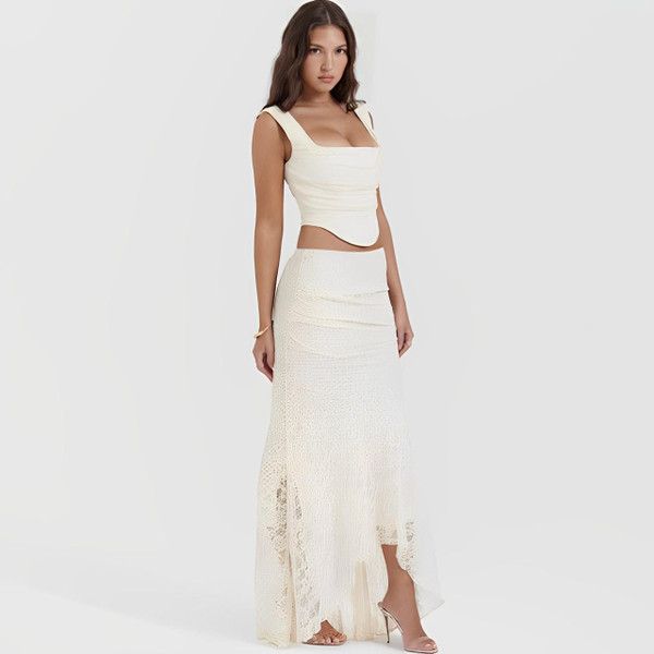 Ensemble Blanc Uni Elégant à Lacets zaxx