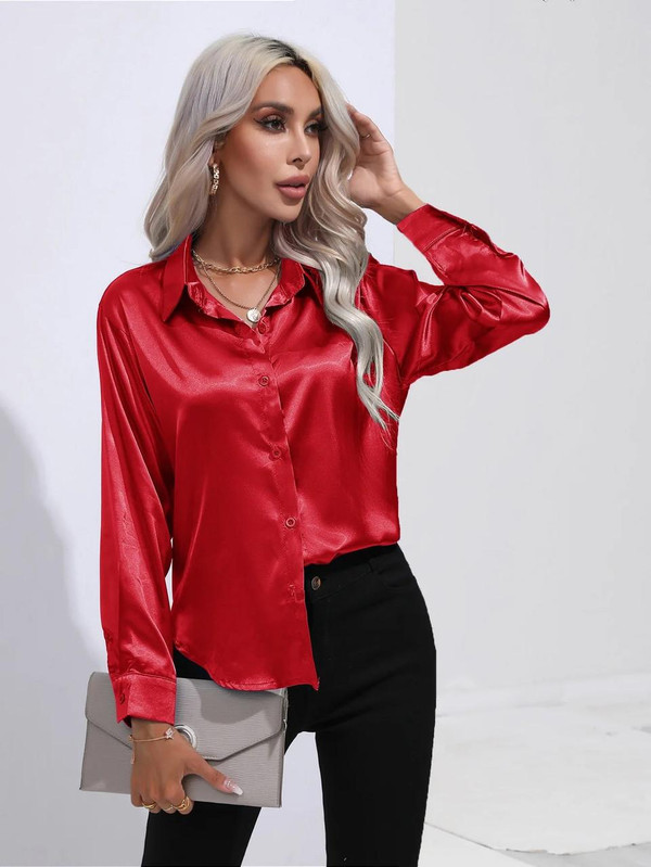 Chemise en Satin Classe Unie Chemise en Satin Classe Unie zaxx