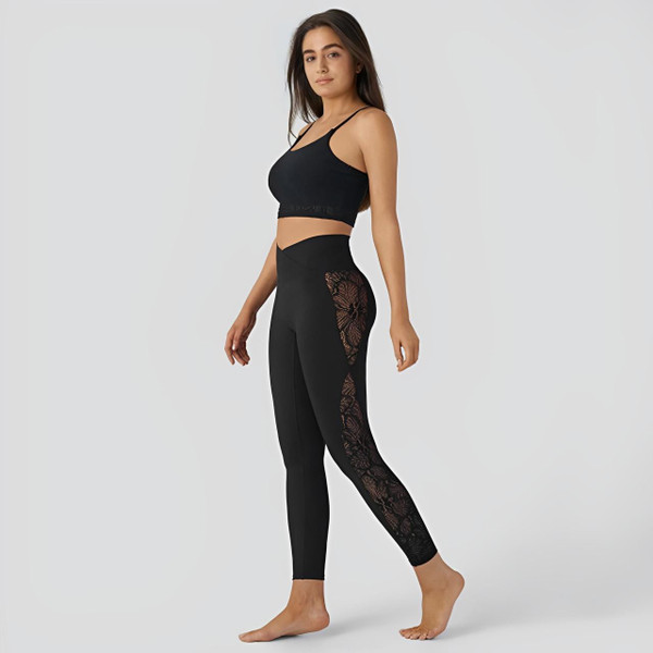 Legging Yoga Taille Haute – Détail Dentelle & Coupe Sculptante Legging Yoga Taille Haute – Détail Dentelle & Coupe Sculptante zaxx