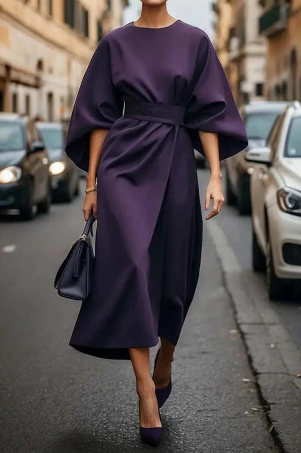Robe Lanterne Elégante Monochromatique Robe Lanterne Elégante Monochromatique zaxx