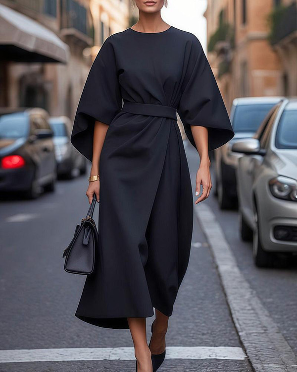 Robe Lanterne Elégante Monochromatique Robe Lanterne Elégante Monochromatique zaxx