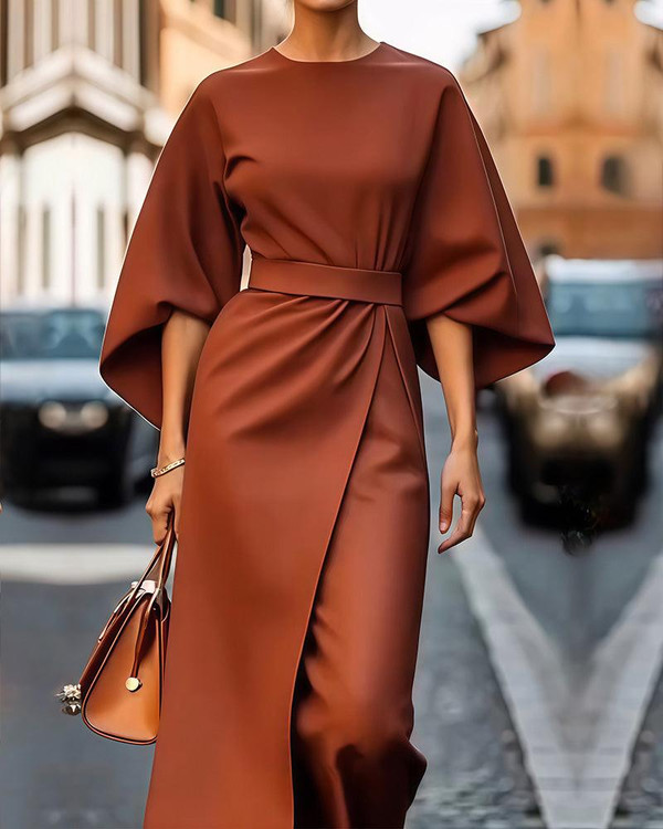 Robe Lanterne Elégante Monochromatique Robe Lanterne Elégante Monochromatique zaxx