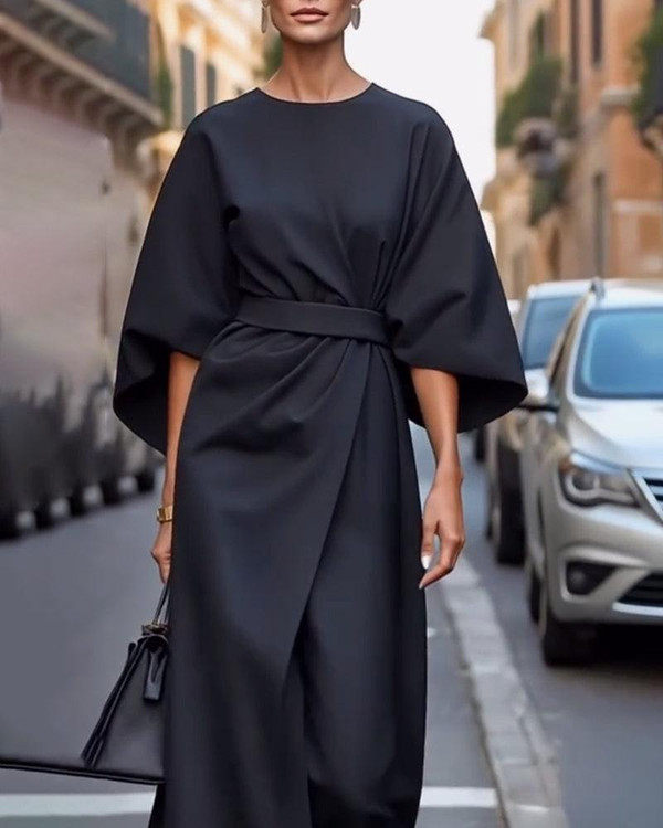 Robe Lanterne Elégante Monochromatique Robe Lanterne Elégante Monochromatique zaxx