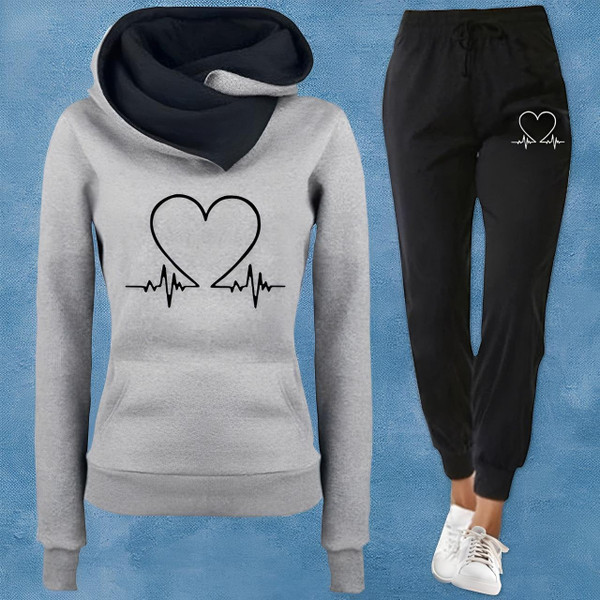 Jogging Femme Deux Pièces avec Sweat à Capuche et Pantalon Cœur Jogging Femme Deux Pièces avec Sweat à Capuche et Pantalon Cœur zaxx