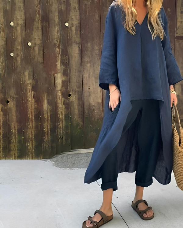 Ensemble Décontracté Chic – Haut Long et Pantalon Ample Elena™ Ensemble Décontracté Chic – Haut Long et Pantalon Ample Elena™ zaxx