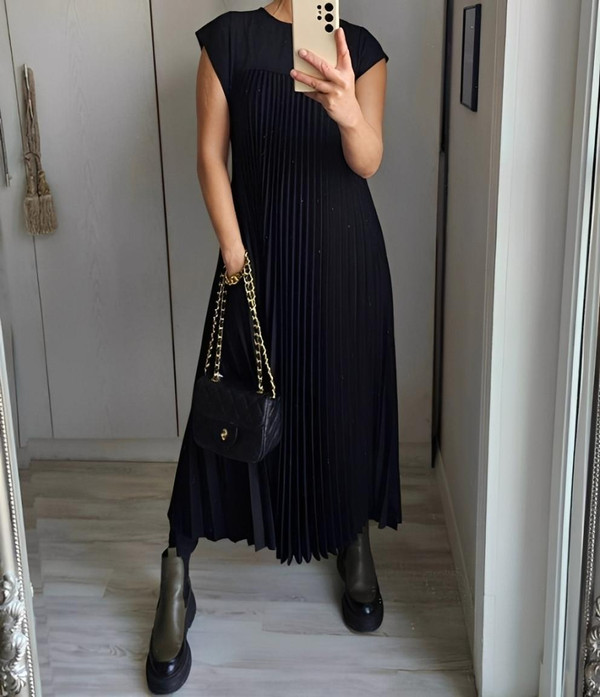 Robe Longue Plissée Femme Élégante Robe Longue Plissée Femme Élégante zaxx