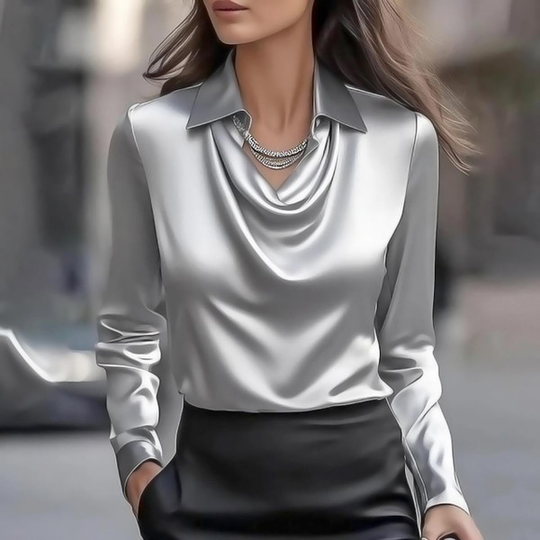 Chemisier Élégant en Satin avec Encolure Drapée Carmina™ Chemisier Élégant en Satin avec Encolure Drapée Carmina™ zaxx