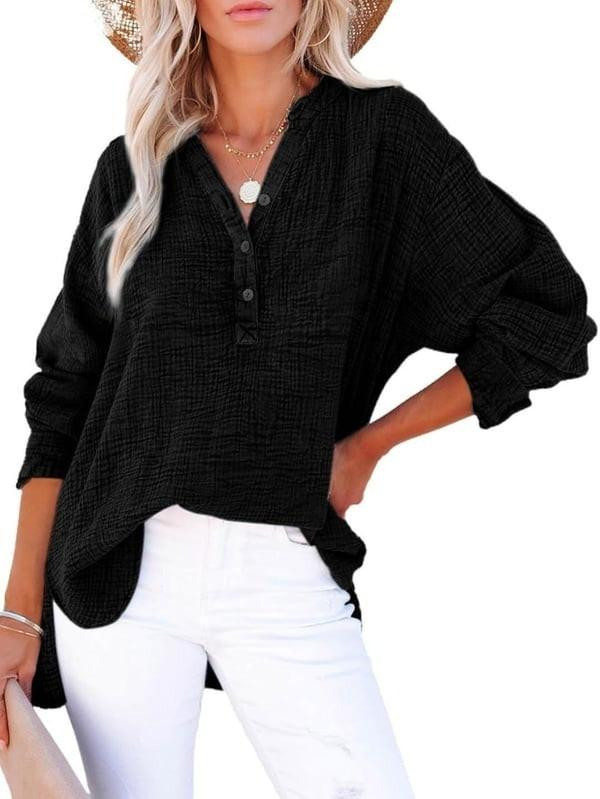 Chemise Femme Décontractée à Col en V Boutonné Velnora™ – Manches Longues, Coupe Ample Unie Chemise Femme Décontractée à Col en V Boutonné Velnora™ – Manches Longues, Coupe Ample Unie zaxx