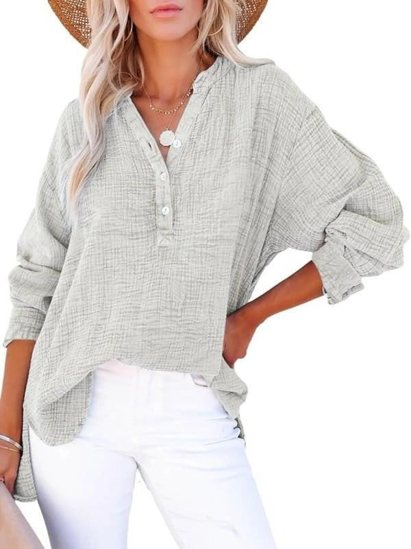 Chemise Femme Décontractée à Col en V Boutonné Velnora™ – Manches Longues, Coupe Ample Unie Chemise Femme Décontractée à Col en V Boutonné Velnora™ – Manches Longues, Coupe Ample Unie zaxx