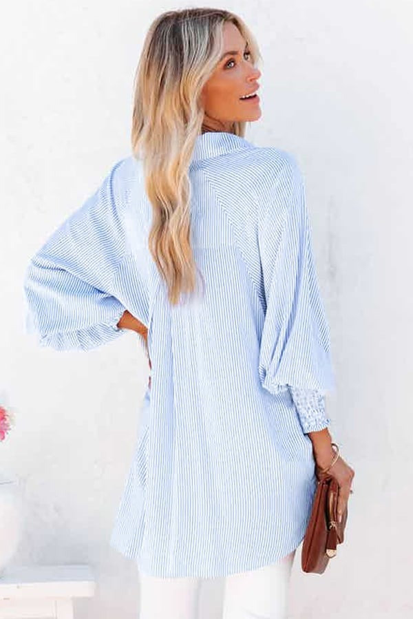 Chemise Mi-longue avec Col Rayé et Manches Larges Tombantes Raylora™ Chemise Mi-longue avec Col Rayé et Manches Larges Tombantes Raylora™ zaxx