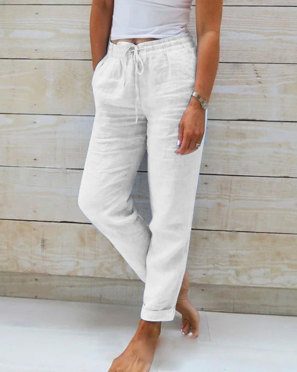 Pantalon Décontracté Femme en Coton et Lin à Taille Élastique – Veloria™ zaxx