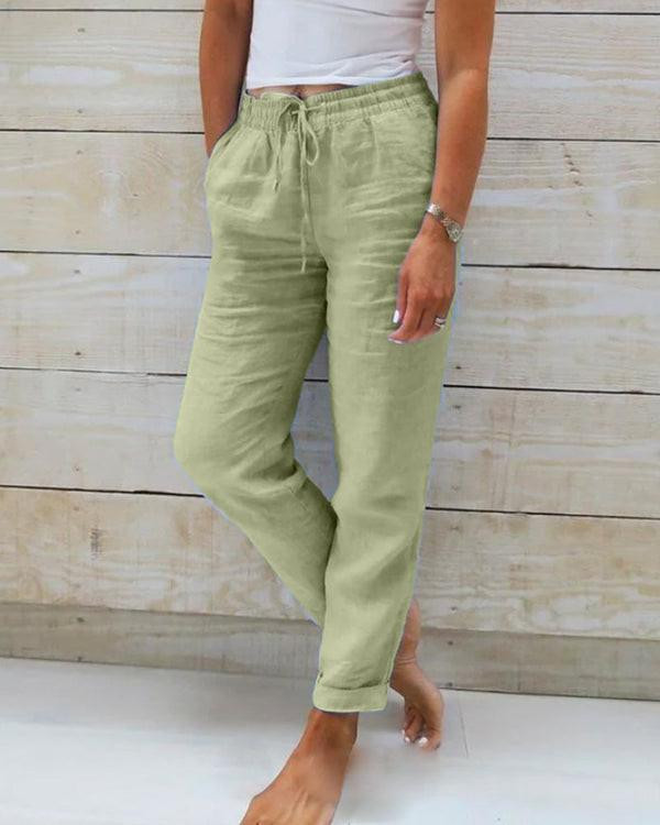 Pantalon Décontracté Femme en Coton et Lin à Taille Élastique – Veloria™ zaxx