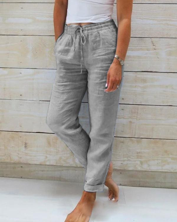 Pantalon Décontracté Femme en Coton et Lin à Taille Élastique – Veloria™ zaxx