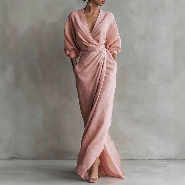 Robe Longue Élégante à Col V – Karen™ zaxx