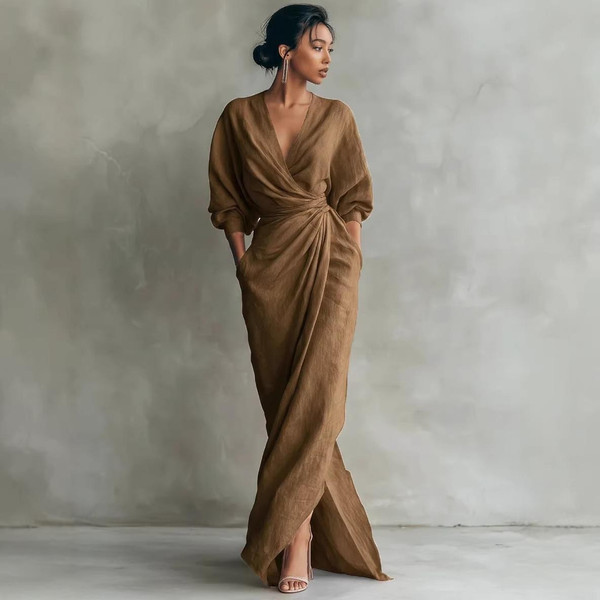Robe Longue Élégante à Col V – Karen™ zaxx