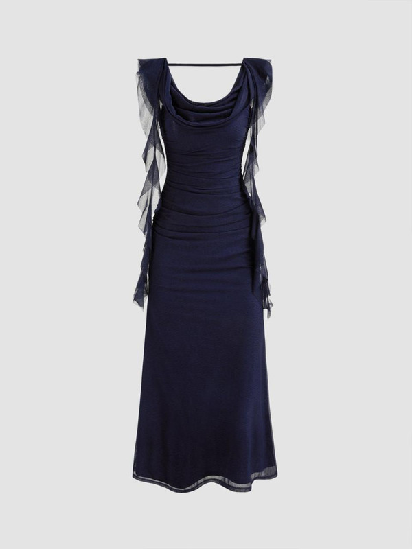 Robe Longue Élégante à Col Bénitier et Volant – Amoria™ zaxx