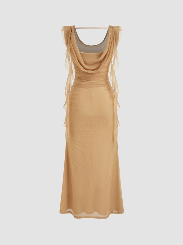 Robe Longue Élégante à Col Bénitier et Volant – Amoria™ zaxx