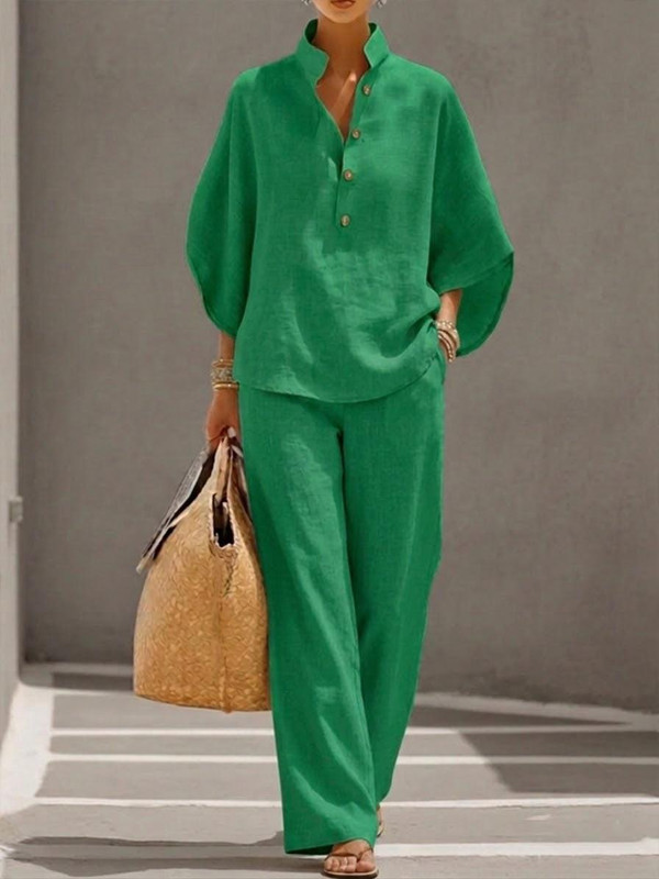 Ensemble Fluide Coton et Lin à Manches Chauve-Souris et Pantalon Large – Mariel™ zaxx