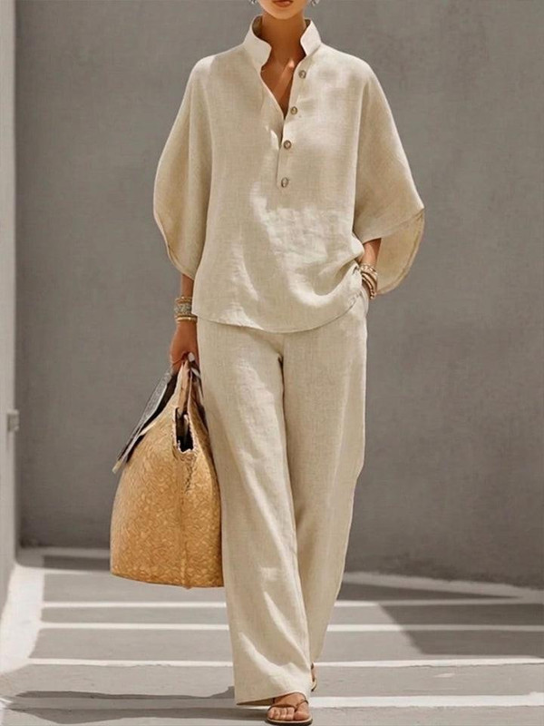 Ensemble Fluide Coton et Lin à Manches Chauve-Souris et Pantalon Large – Mariel™ zaxx