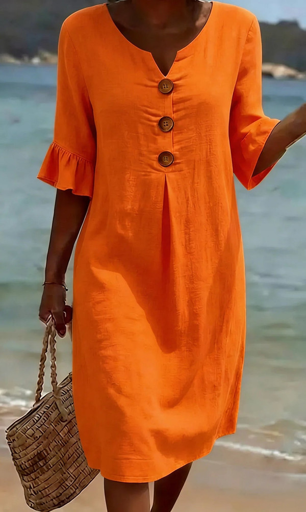 Robe en Texture Lin à Manches Bouffantes et Boutons – Vanesa™ zaxx