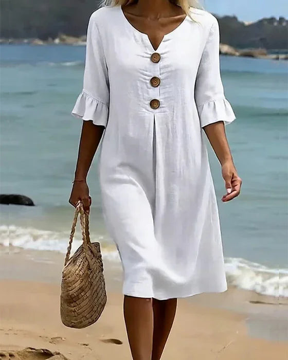 Robe en Texture Lin à Manches Bouffantes et Boutons – Vanesa™ zaxx